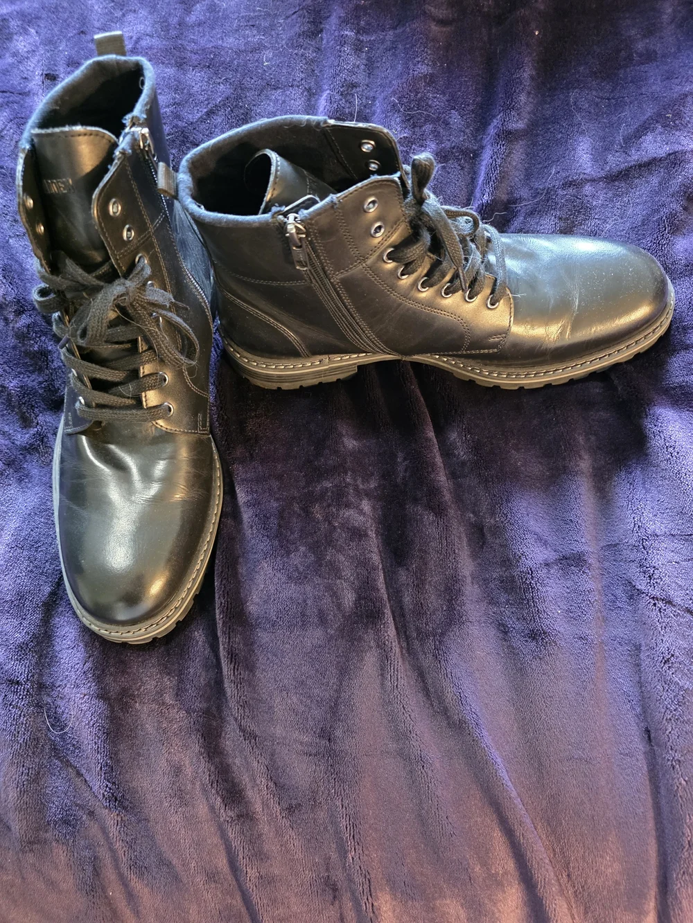 Steve Madden Men’s Black Leather Lace-Up Side-Zip Combat Boots Size 11